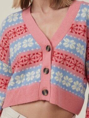Bright Pink and Blue Snowflake Cardigan